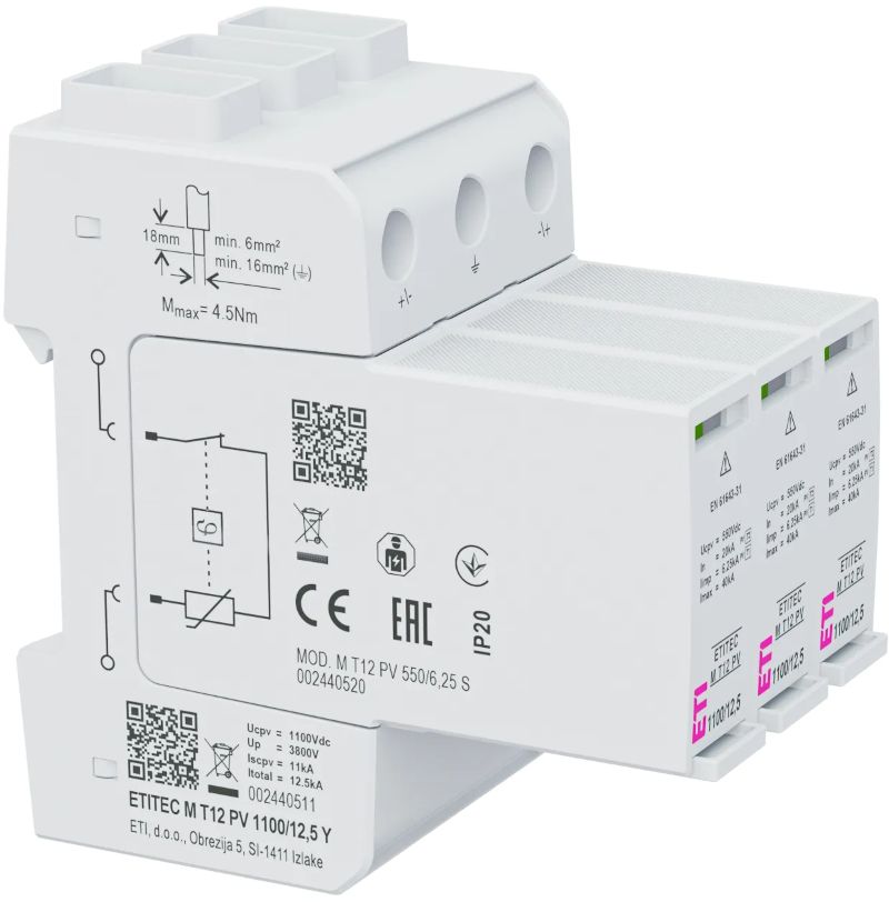 ETI 2440511 ETI odvodnik prenapona M T12 PV 1100V DC 12,5kA Y TIP 1+2