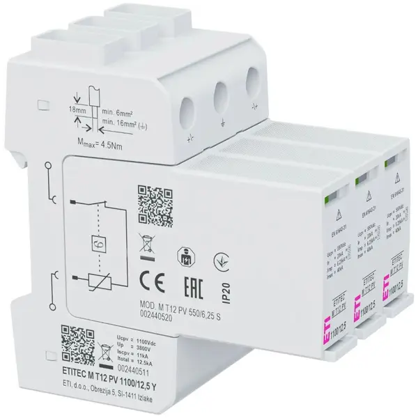 ETI 2440511 ETI odvodnik prenapona M T12 PV 1100V DC 12,5kA Y TIP 1+2